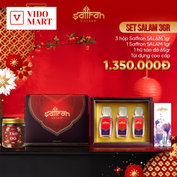 Set quà Nhụy hoa nghệ tây SAFFRON SALAM 3Gr tặng 1Gr SALAM và 1 Táo đỏ