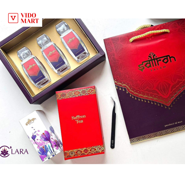 Set quà Nhụy hoa nghệ tây SAFFRON SALAM 3Gr tặng 1Gr SALAM + nhíp gắp Saffron và 1 set trà 7 ngày