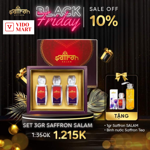 Set quà Nhụy hoa nghệ tây SAFFRON SALAM 3Gr tặng 1Gr SALAM và 1 bình nước Saffron Tea