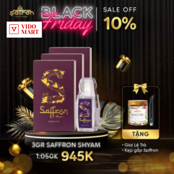 Nhụy hoa nghệ tây SAFFRON SHYAM 3Gram tặng 1 Giai lệ trà và 1 kẹp gắp Saffron