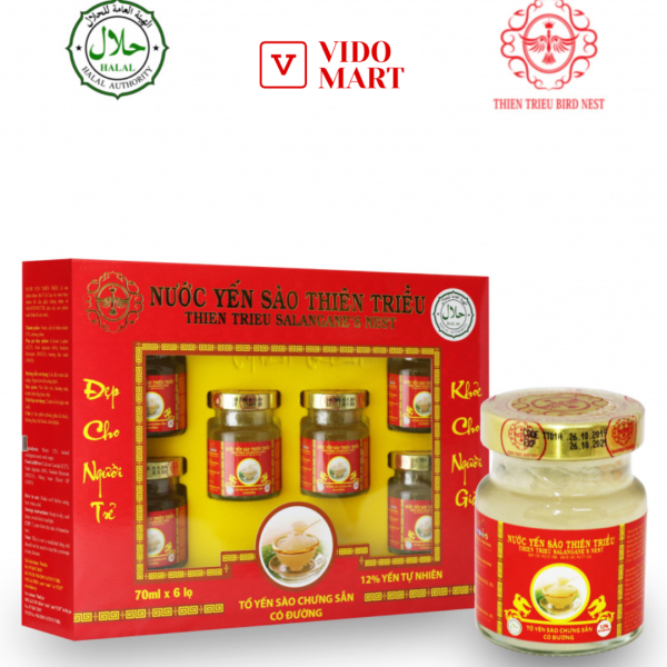 Hộp 6 hũ yến sào cao cấp Thiên Triều (đường phèn) 70ml/hũ