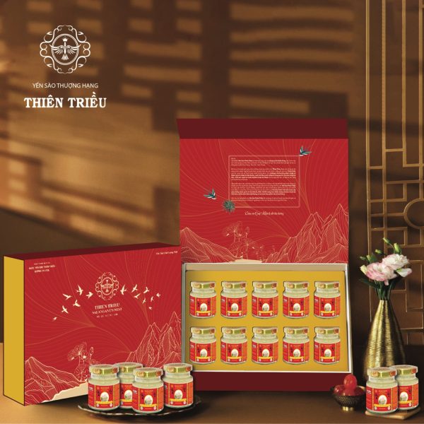 Hộp Quà Tặng Yến sào cao cấp Thiên Triều có đường (hộp 10 lọ) 12%